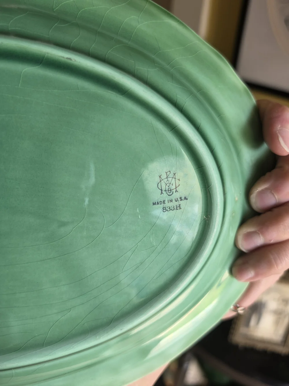 Mt CLEMENS Green Ceramic Serving Platter